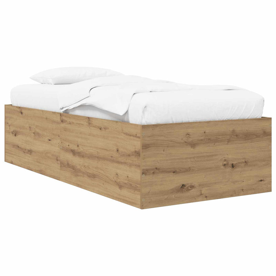 Vloerbedframe Artisanaal eiken 80 x 200 cm Bewerkt hout