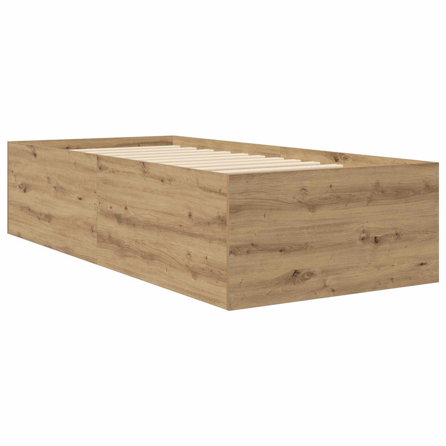 Vloerbedframe Artisanaal eiken 80 x 200 cm Bewerkt hout