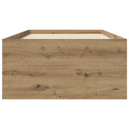 Vloerbedframe Artisanaal eiken 80 x 200 cm Bewerkt hout