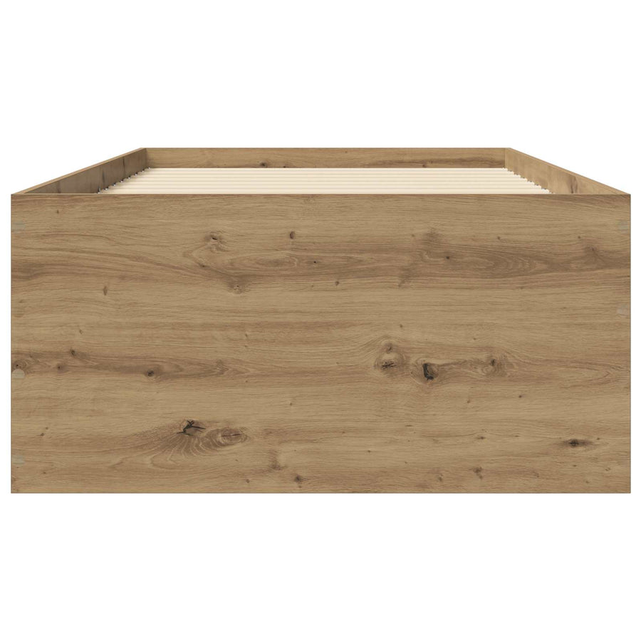 Vloerbedframe Artisanaal eiken 80 x 200 cm Bewerkt hout