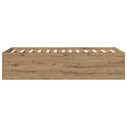 Vloerbedframe Artisanaal eiken 80 x 200 cm Bewerkt hout