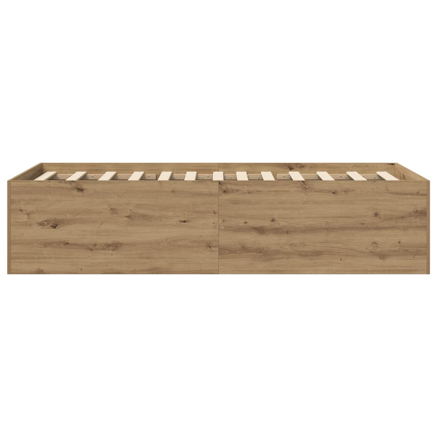 Vloerbedframe Artisanaal eiken 80 x 200 cm Bewerkt hout