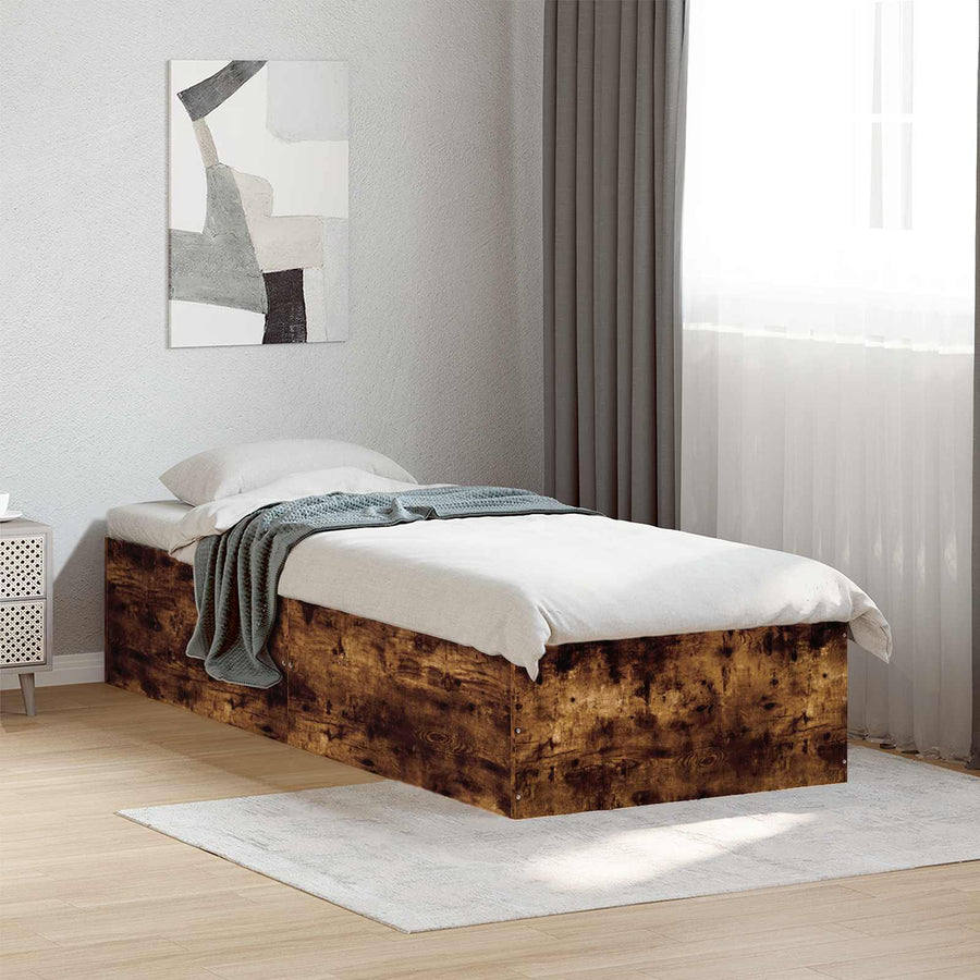 Vloerbedframe Gerookt eiken 80 x 200 cm Bewerkt hout