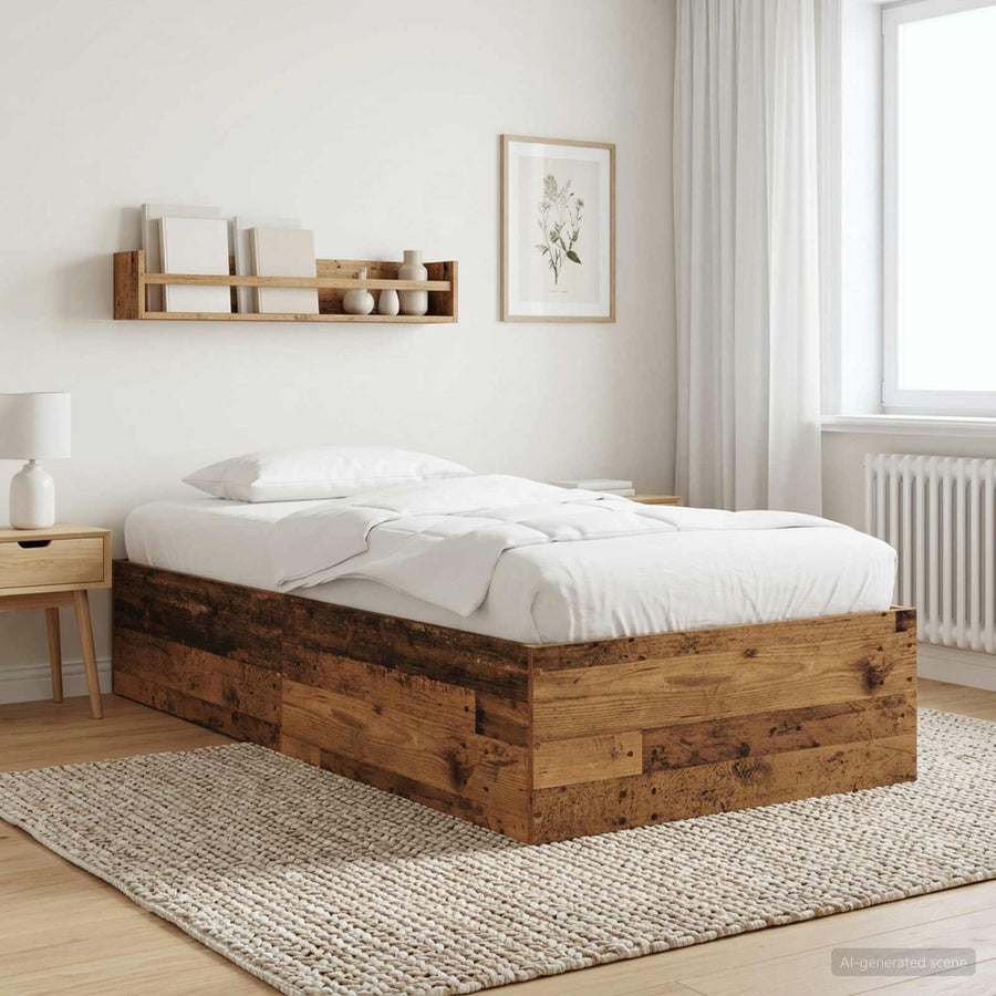 Vloerbedframe Oud hout 80 x 200 cm Bewerkt hout