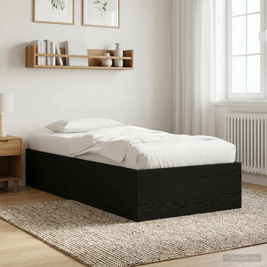 Vloerbedframe Zwart eiken 80 x 200 cm Bewerkt hout
