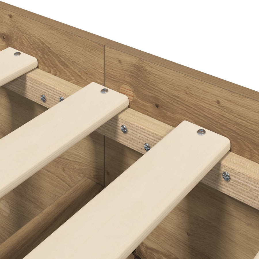 Vloerbedframe Artisanaal eiken 80 x 200 cm Bewerkt hout