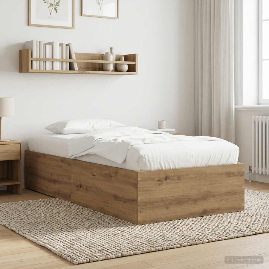 Vloerbedframe Artisanaal eiken 80 x 200 cm Bewerkt hout