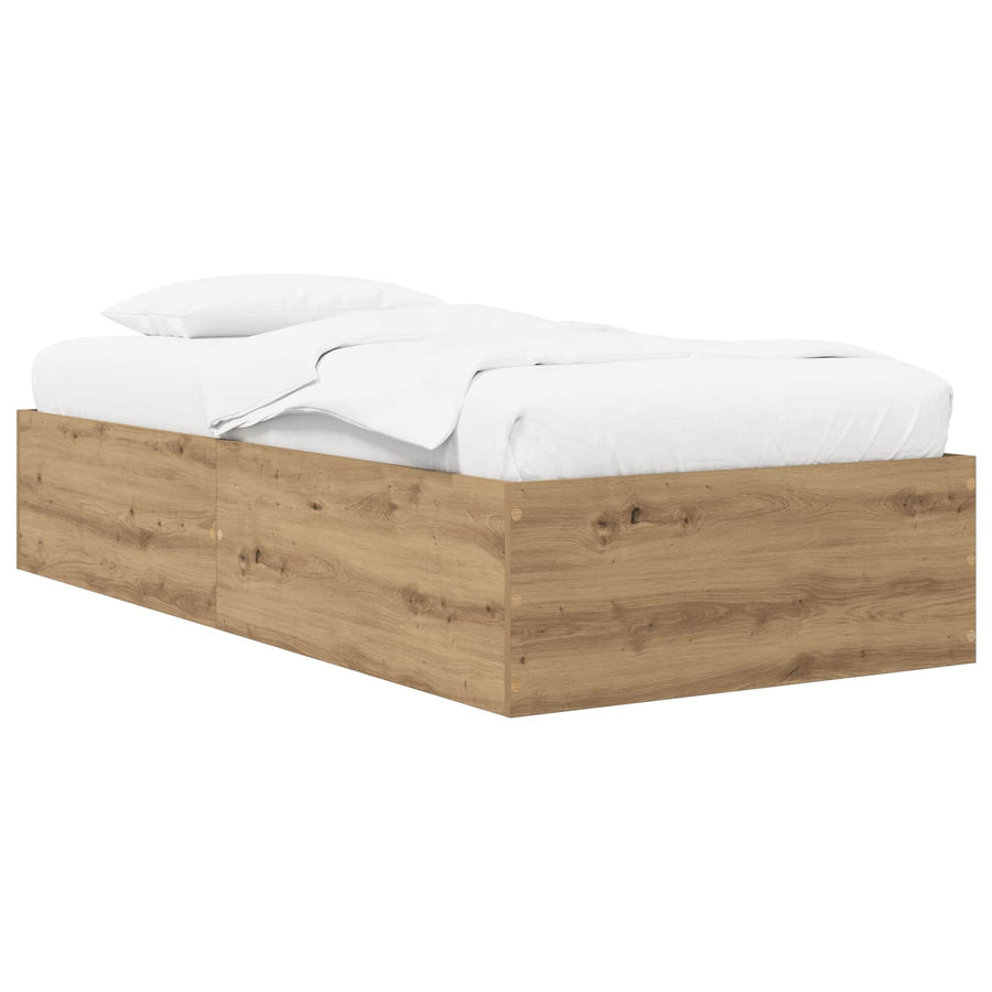 Vloerbedframe Artisanaal eiken 80 x 200 cm Bewerkt hout