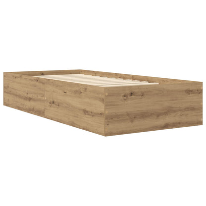 Vloerbedframe Artisanaal eiken 80 x 200 cm Bewerkt hout