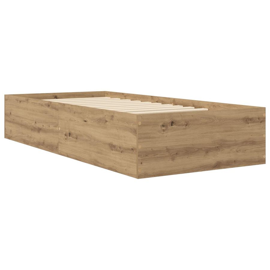 Vloerbedframe Artisanaal eiken 80 x 200 cm Bewerkt hout