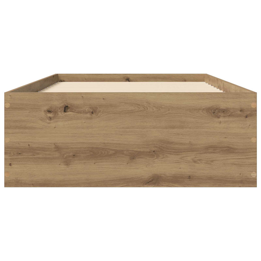 Vloerbedframe Artisanaal eiken 80 x 200 cm Bewerkt hout