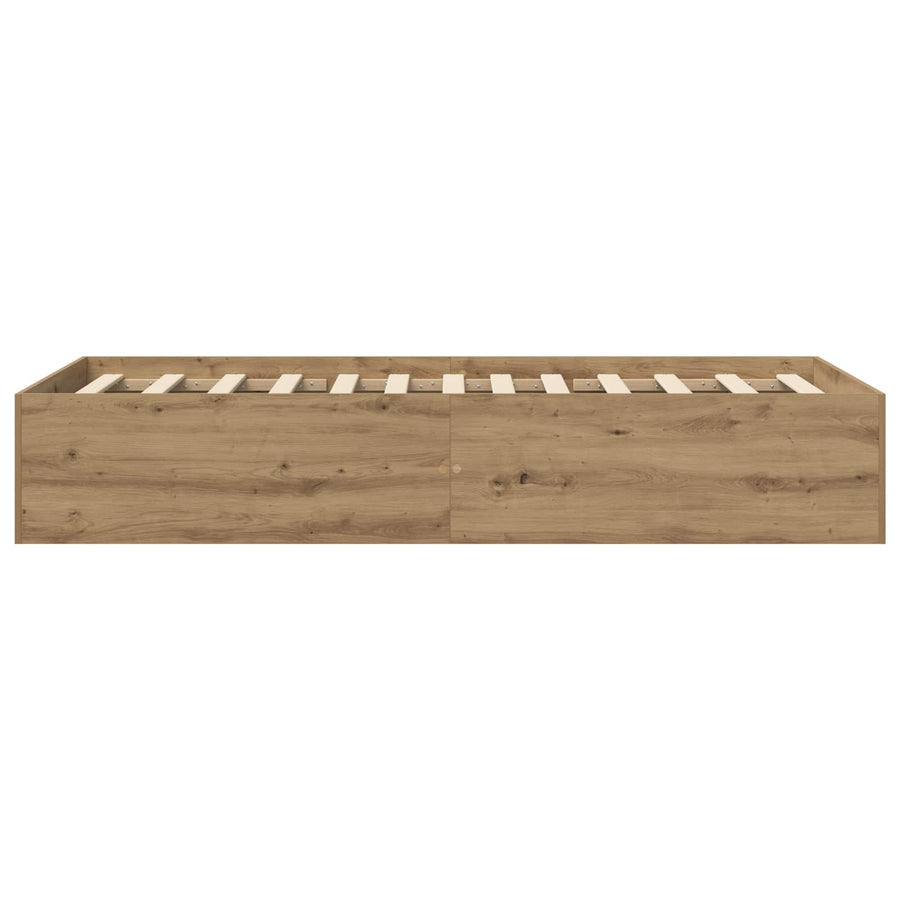 Vloerbedframe Artisanaal eiken 80 x 200 cm Bewerkt hout