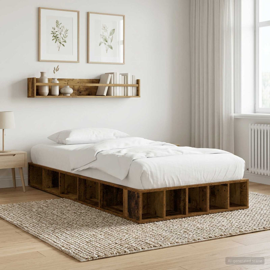 Bedframe met opslag met plank Oud hout 80 x 200 cm Bewerkt hout