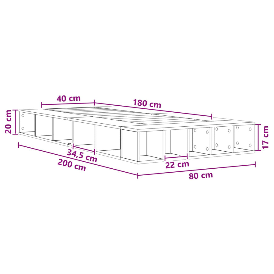 Bedframe met opslag Grijs Sonoma 80 x 200 cm Bewerkt hout