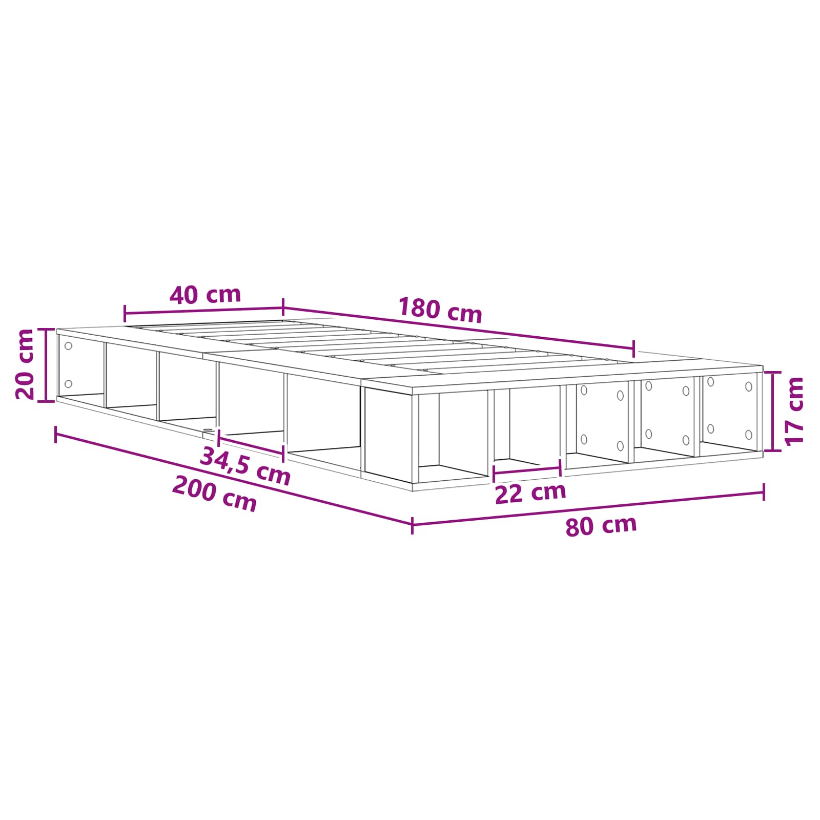 Bedframe met opslag Betongrijs 80 x 200 cm Bewerkt hout