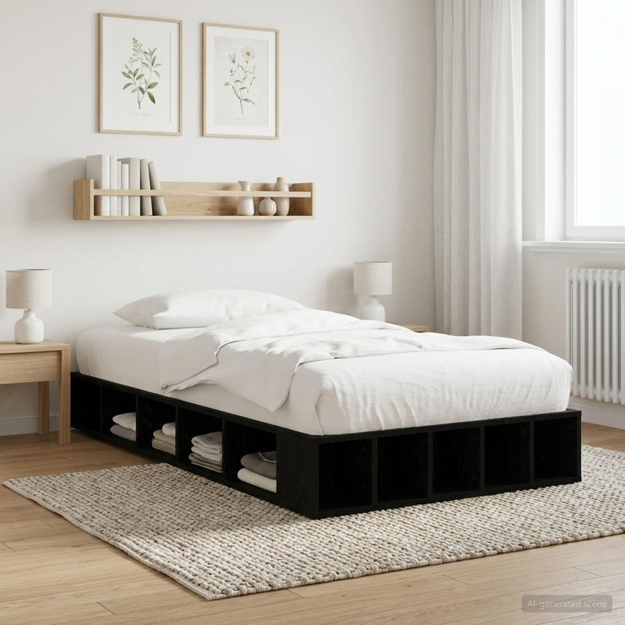Bedframe met opslag Zwart eiken 80 x 200 cm Bewerkt hout