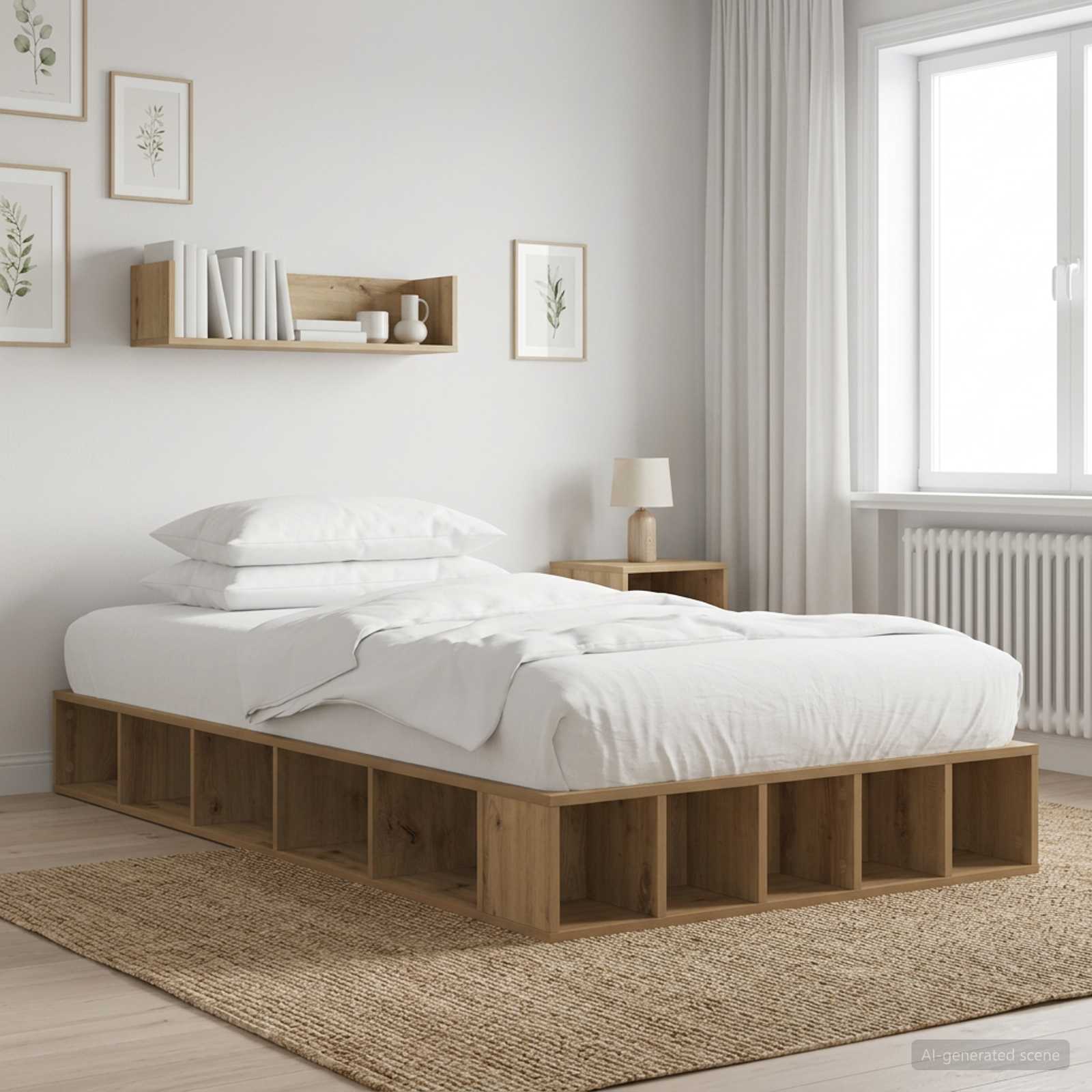 Bedframe met opslag Artisanaal eiken 80 x 200 cm Bewerkt hout