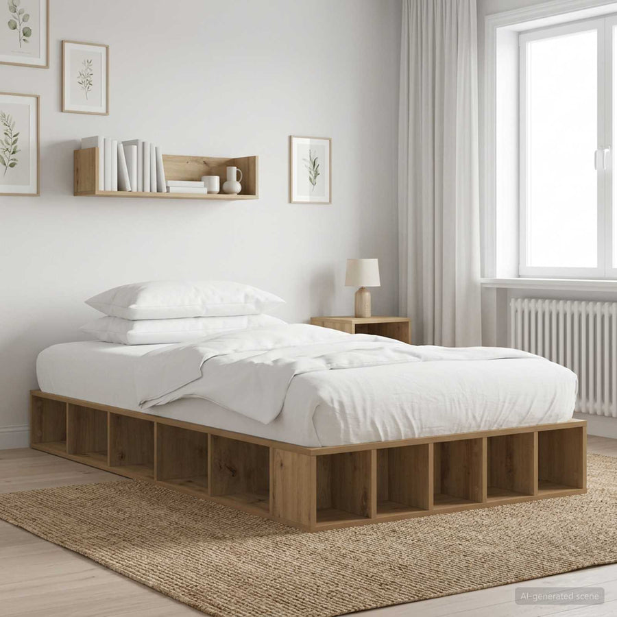 Bedframe met opslag Artisanaal eiken 80 x 200 cm Bewerkt hout