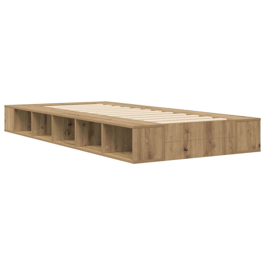 Bedframe met opslag Artisanaal eiken 80 x 200 cm Bewerkt hout