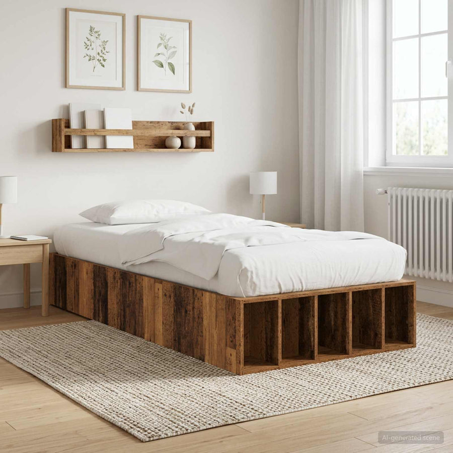 Bedframe met opslag met plank Oud hout 80 x 200 cm Bewerkt hout