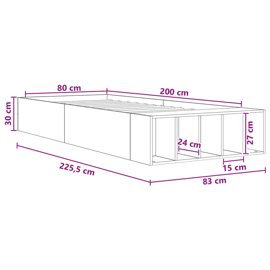Bedframe met opslag Grijs Sonoma 80 x 200 cm Bewerkt hout