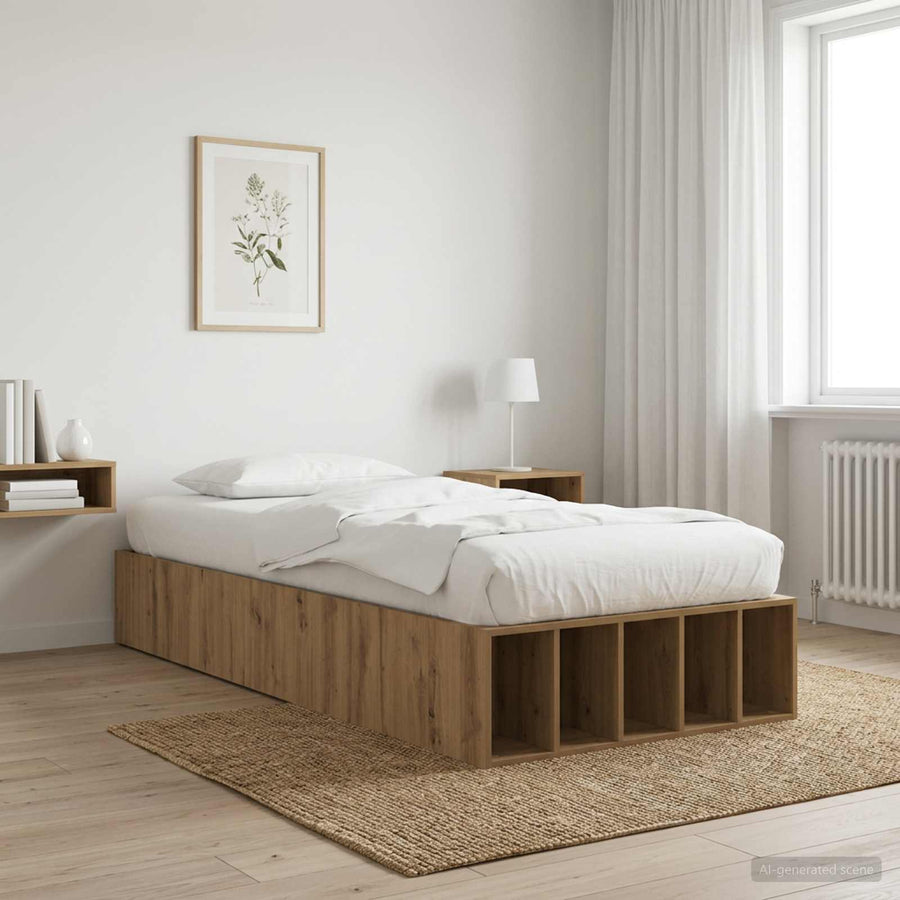 Bedframe met opslag Artisanaal eiken 80 x 200 cm Bewerkt hout
