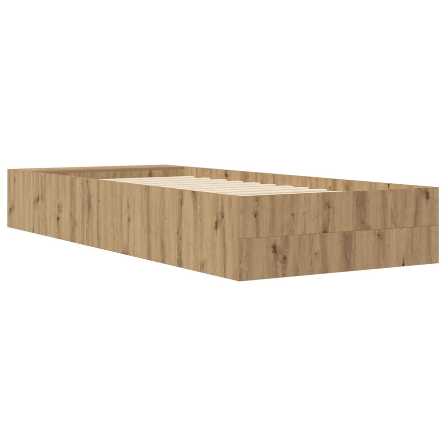 Bedframe met opslag Artisanaal eiken 80 x 200 cm Bewerkt hout