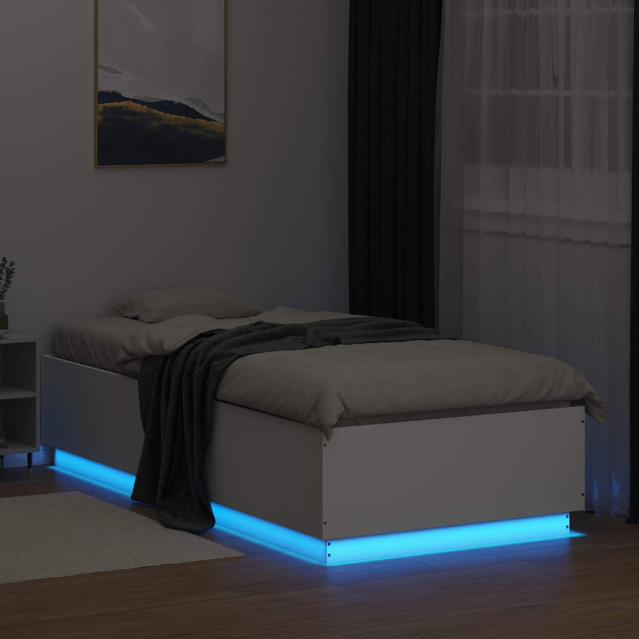 Bed Frame met LED Wit 80 x 200 cm Bewerkt hout