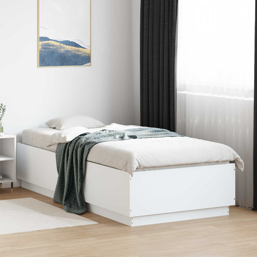 Bed Frame met LED Wit 80 x 200 cm Bewerkt hout