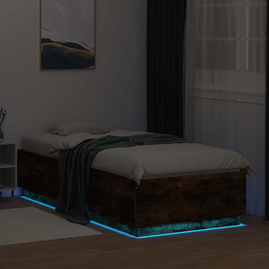 Bed Frame met LED Gerookt eiken 80 x 200 cm Bewerkt hout