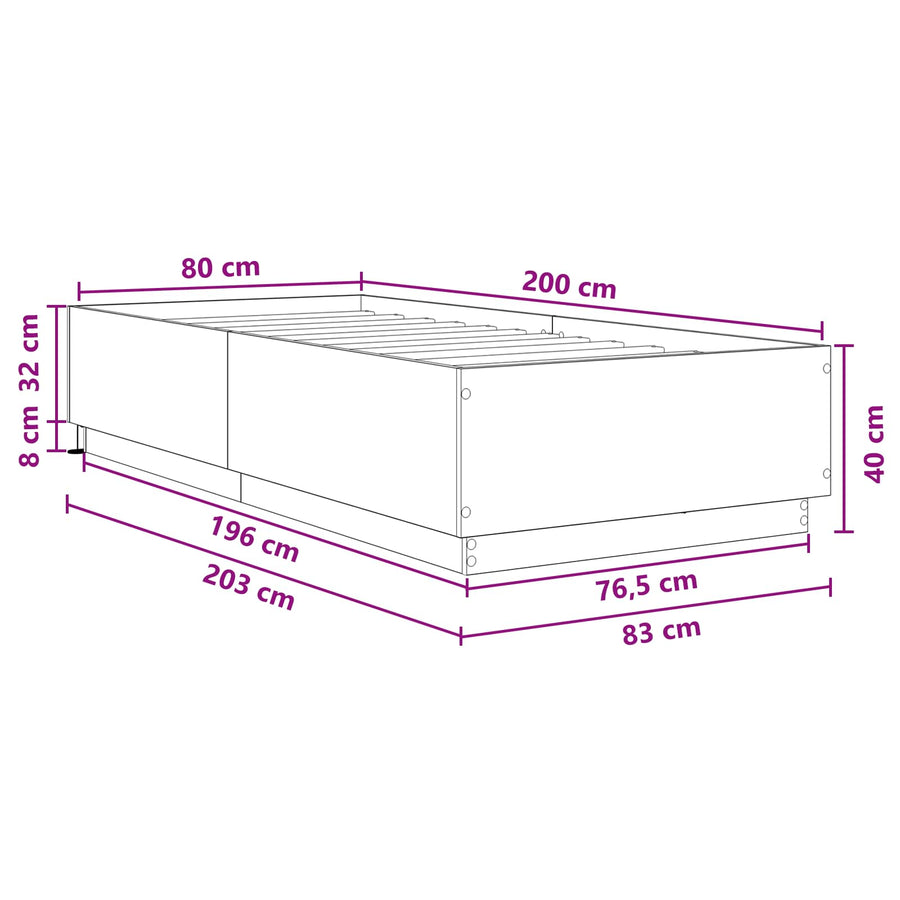 Bed Frame met LED Gerookt eiken 80 x 200 cm Bewerkt hout