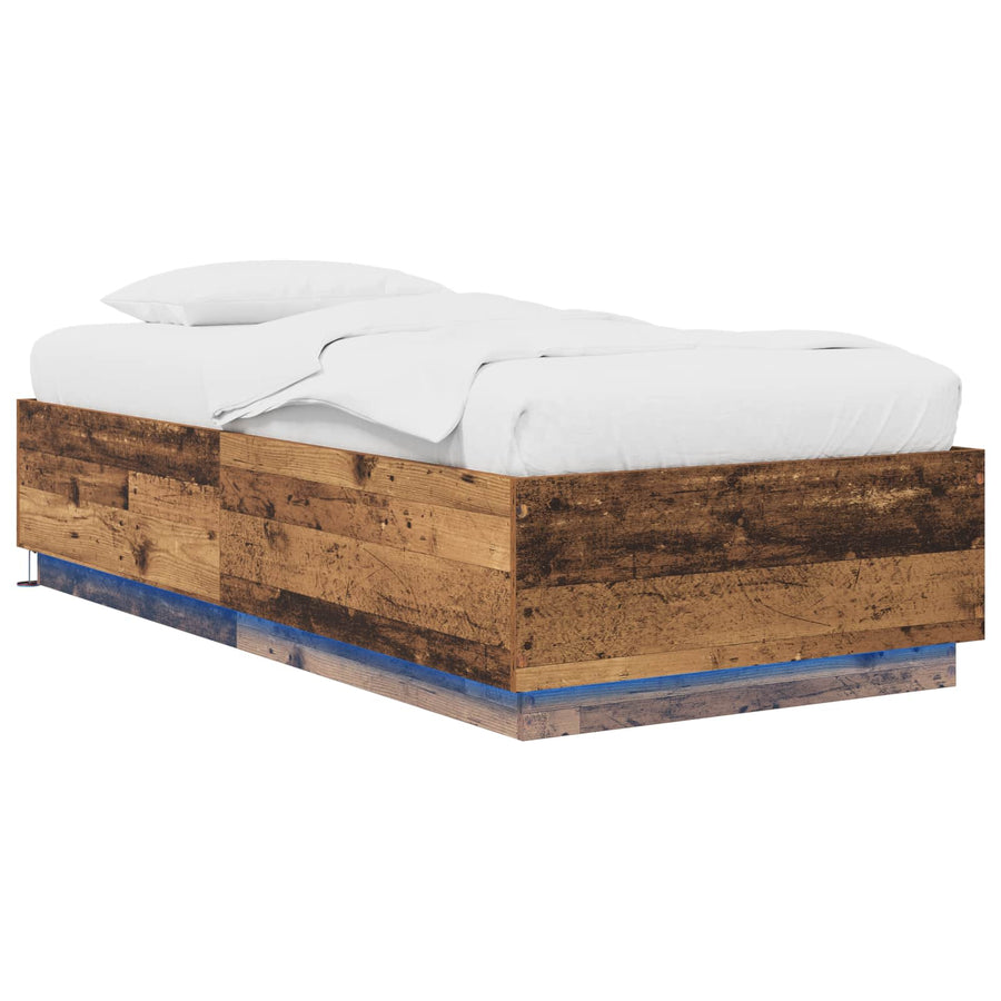 Bed Frame met LED Oud hout 80 x 200 cm Bewerkt hout