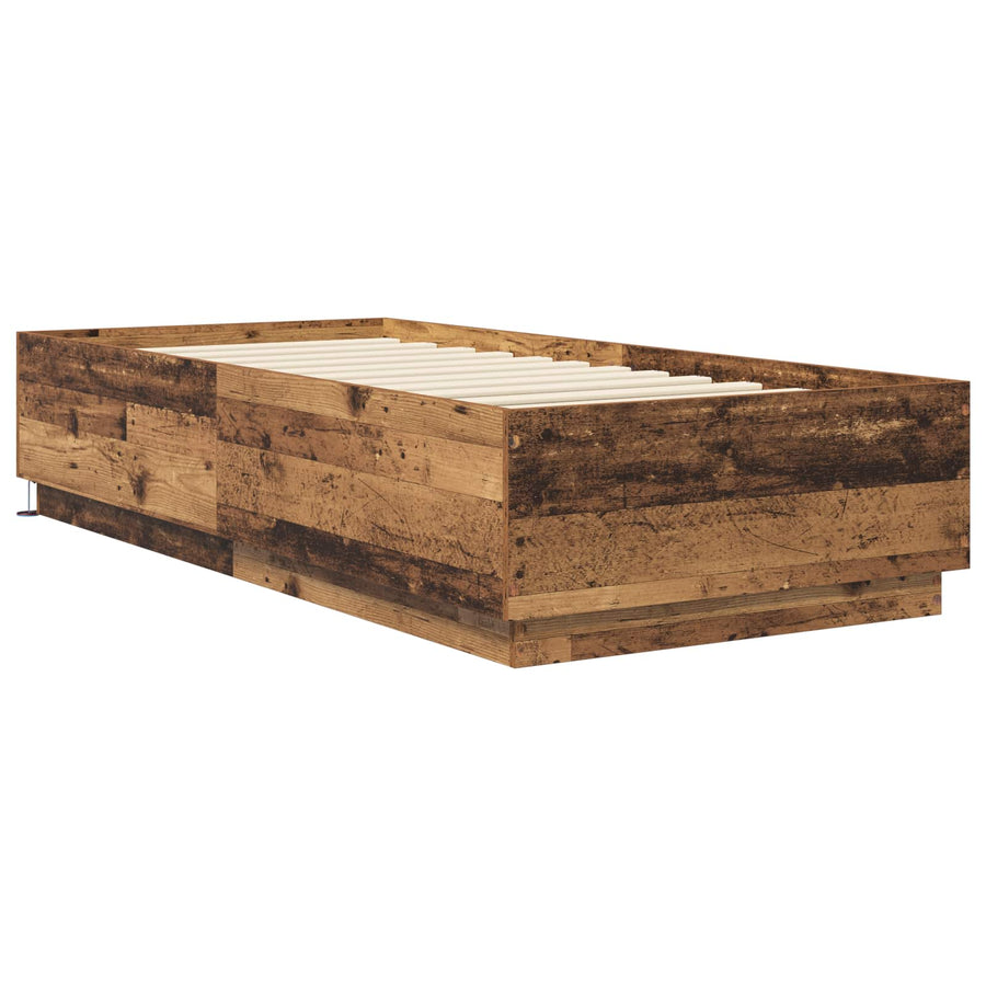 Bed Frame met LED Oud hout 80 x 200 cm Bewerkt hout