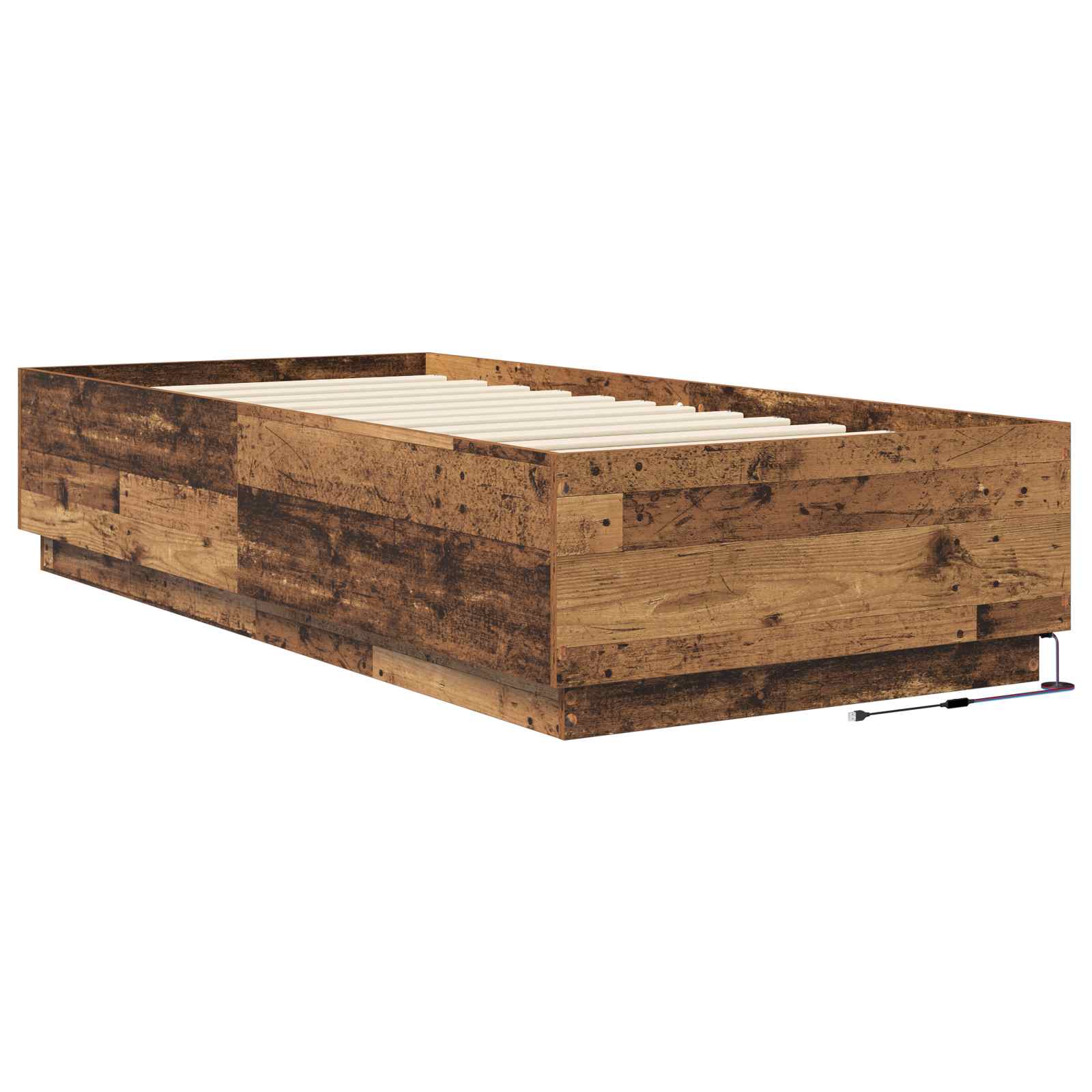Bed Frame met LED Oud hout 80 x 200 cm Bewerkt hout