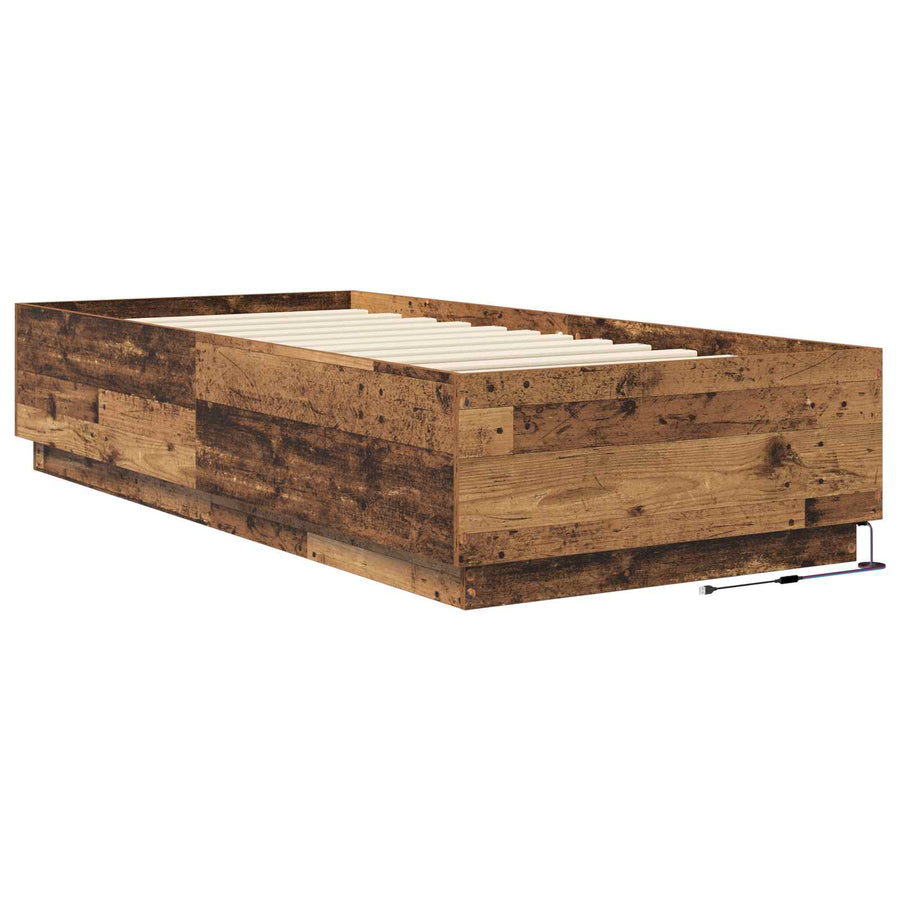 Bed Frame met LED Oud hout 80 x 200 cm Bewerkt hout