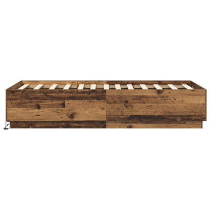 Bed Frame met LED Oud hout 80 x 200 cm Bewerkt hout
