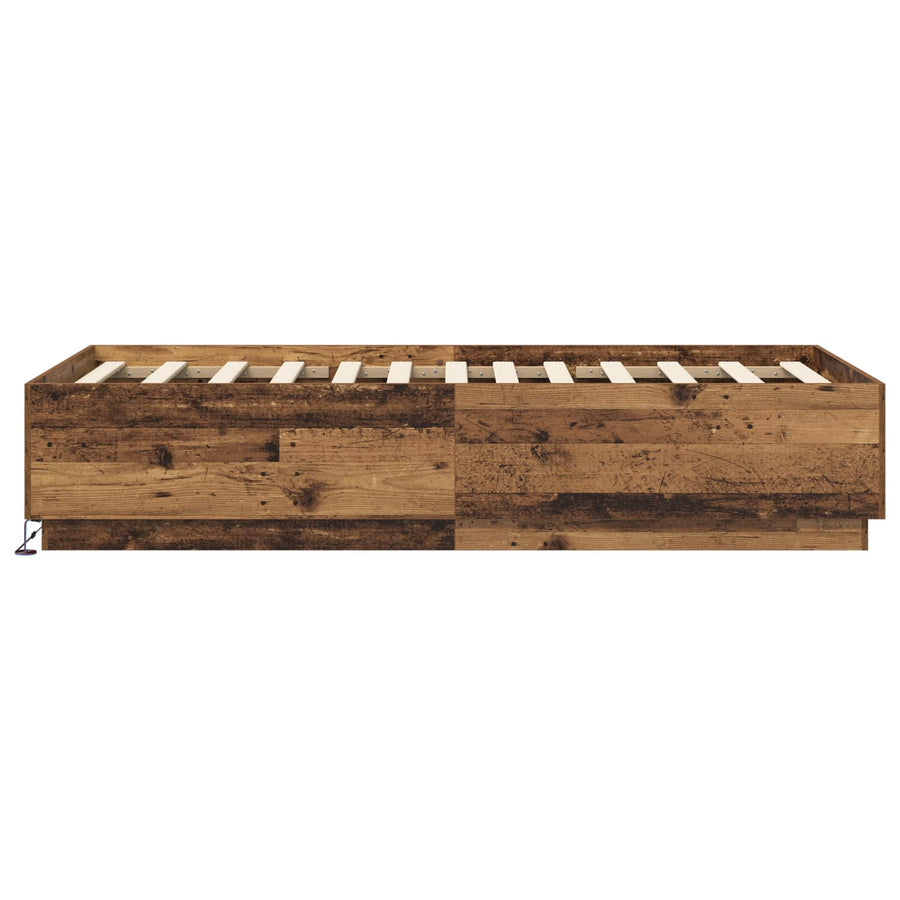 Bed Frame met LED Oud hout 80 x 200 cm Bewerkt hout