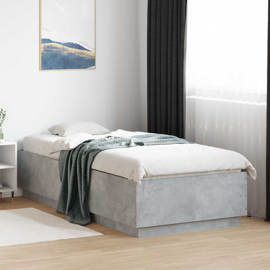 Bed Frame met LED Betongrijs 80 x 200 cm Bewerkt hout