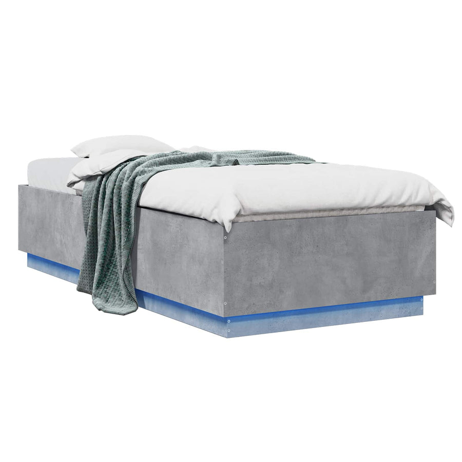 Bed Frame met LED Betongrijs 80 x 200 cm Bewerkt hout