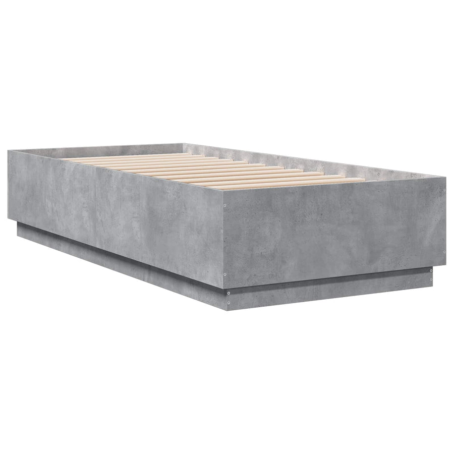 Bed Frame met LED Betongrijs 80 x 200 cm Bewerkt hout