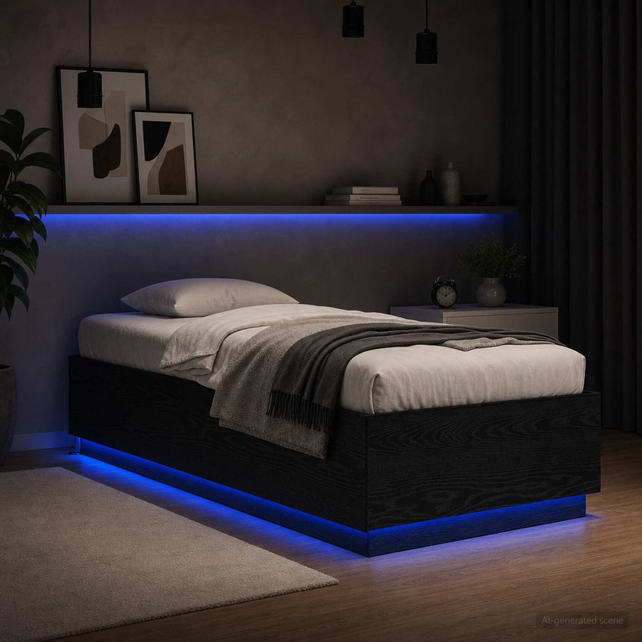 Bed Frame met LED Zwart eiken 80 x 200 cm Bewerkt hout