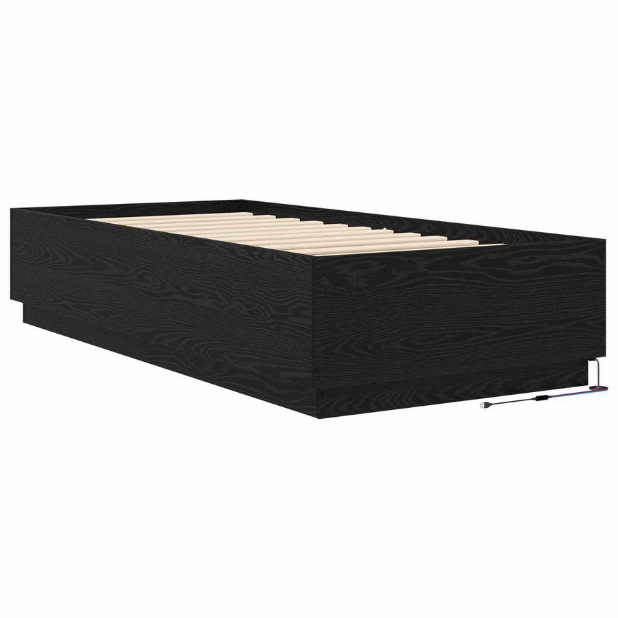 Bed Frame met LED Zwart eiken 80 x 200 cm Bewerkt hout