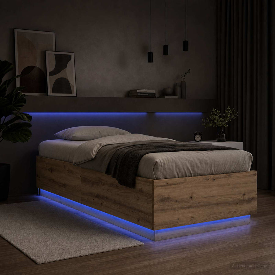 Bed Frame met LED Artisanaal eiken 80 x 200 cm Bewerkt hout