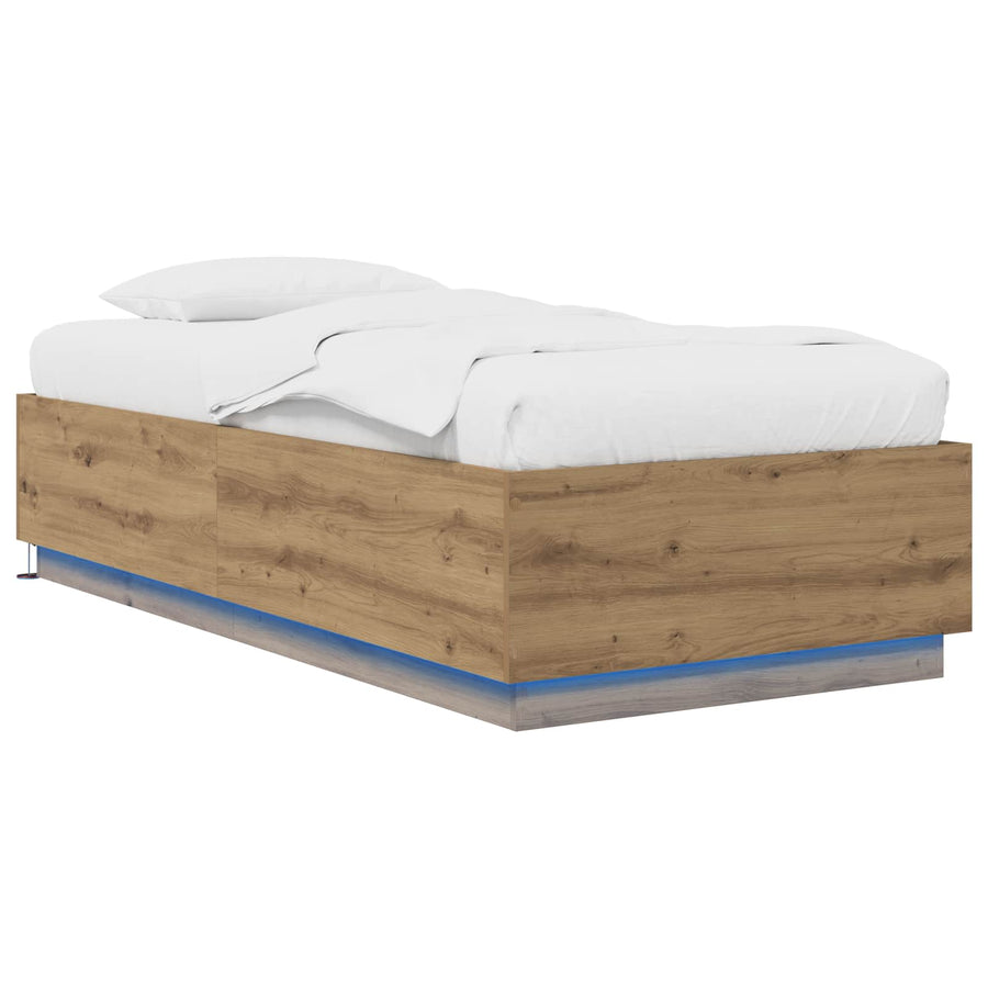 Bed Frame met LED Artisanaal eiken 80 x 200 cm Bewerkt hout