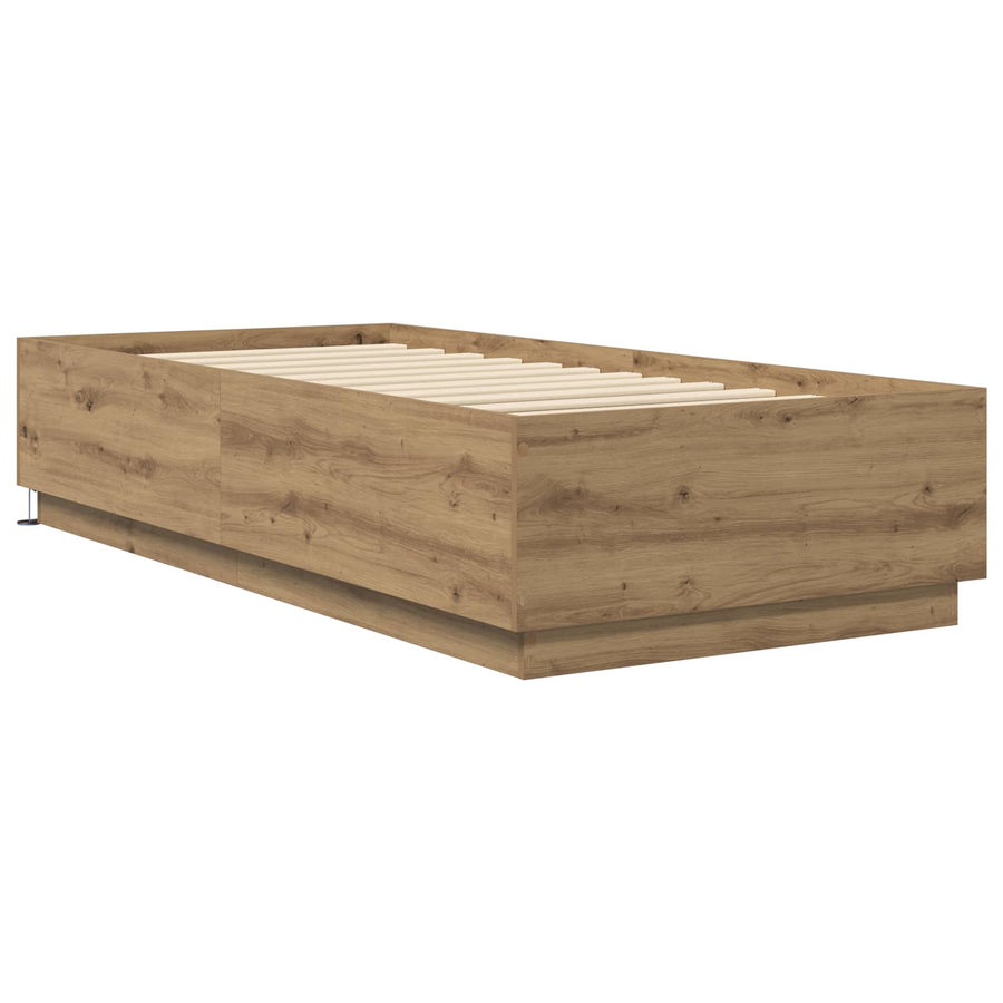 Bed Frame met LED Artisanaal eiken 80 x 200 cm Bewerkt hout