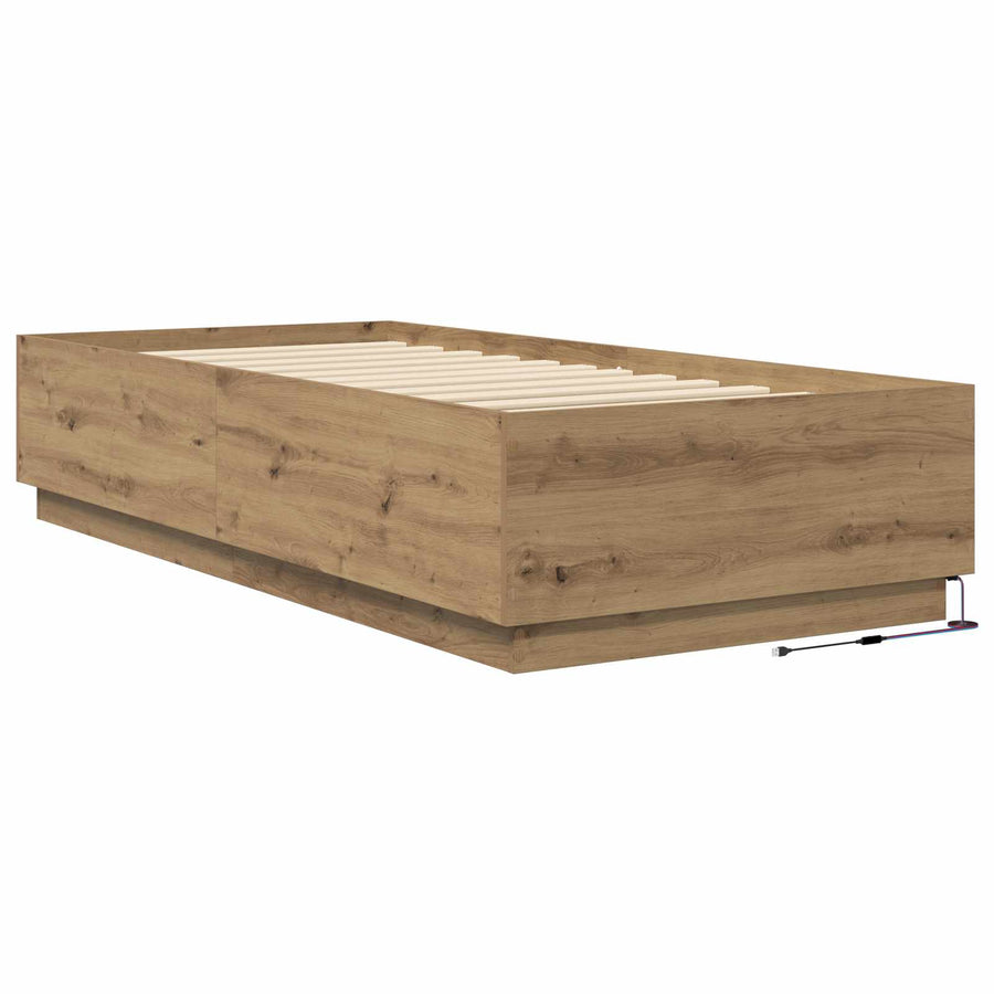 Bed Frame met LED Artisanaal eiken 80 x 200 cm Bewerkt hout