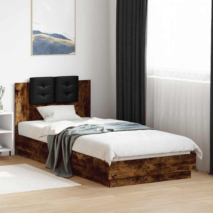 Bedframe met Hoofdeinde Gerookt eiken 80 x 200 cm Bewerkt hout