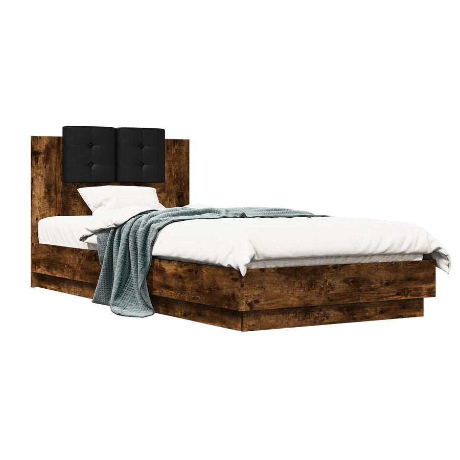 Bedframe met Hoofdeinde Gerookt eiken 80 x 200 cm Bewerkt hout