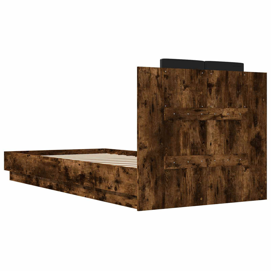 Bedframe met Hoofdeinde Gerookt eiken 80 x 200 cm Bewerkt hout