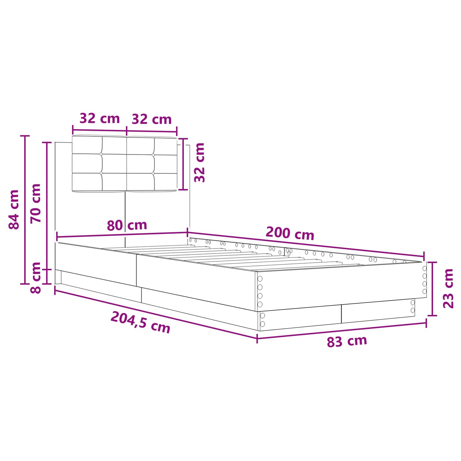 Bedframe met Hoofdeinde Oud hout 80 x 200 cm Bewerkt hout